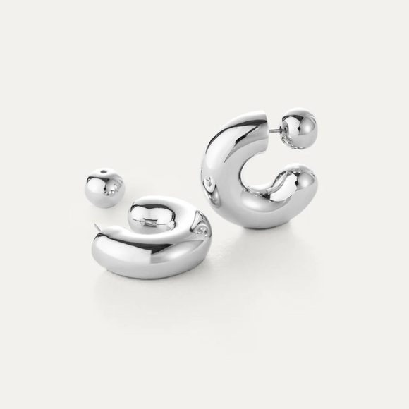 Jenny Bird Tome Chunky Hoop Silver Statement Earrings Large - Picture 1 of 8